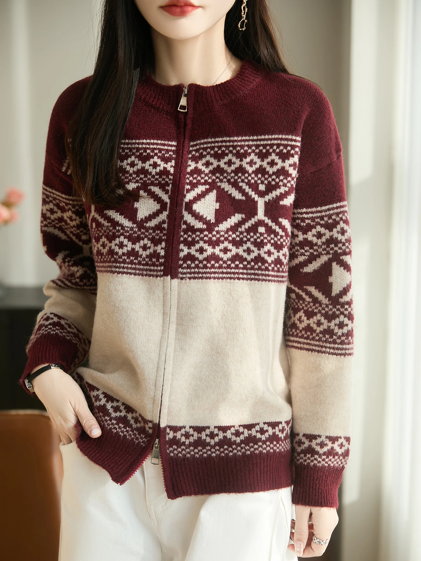 

New Women's Wool Blend Sweater Autumn Winter Knitwear Female Cardigan Long Sleeve Clothing Tops Cozy Lady Outerwear Retro Jersey