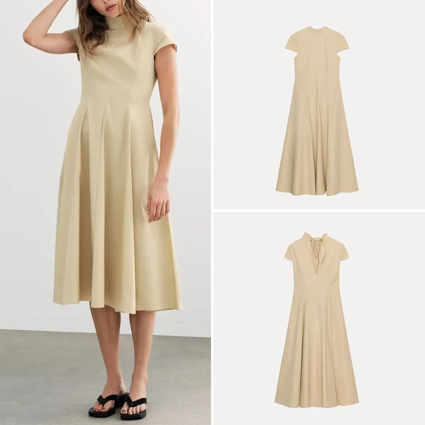 

Весна 2026 Женское повседневное платье миди с круглым вырезом и коротким рукавом, простое, без рукавов, бренд Z, другой материал, 00% хлопок