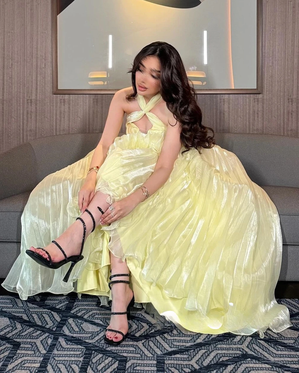 Customized Women Prom Gown Evening Formal Dress Simple Organza Pleat A-line Halter Long Dresses Unisex Chinese Style image 5