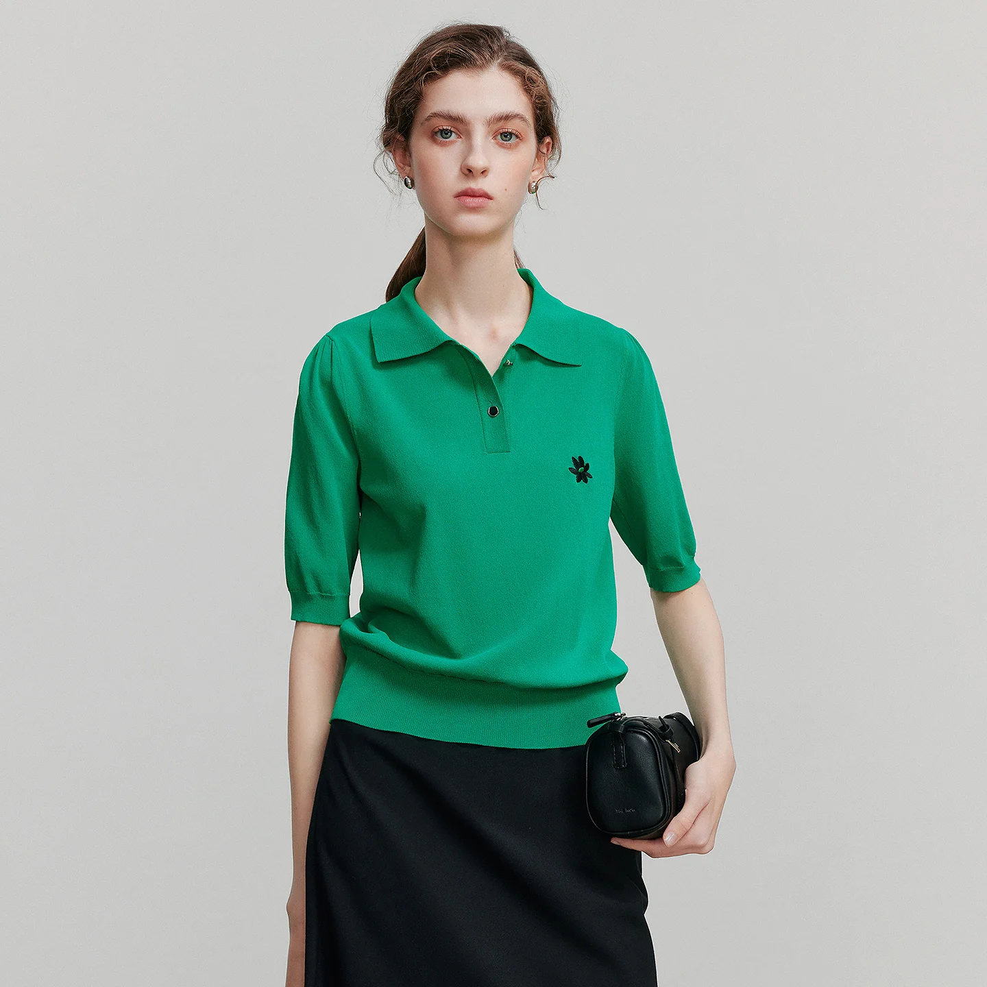 TOYOUTH Women Knitted Top 2026 Summer New Polo Neck Short Sleeve Embroidery Thin Casual Breathable Tops