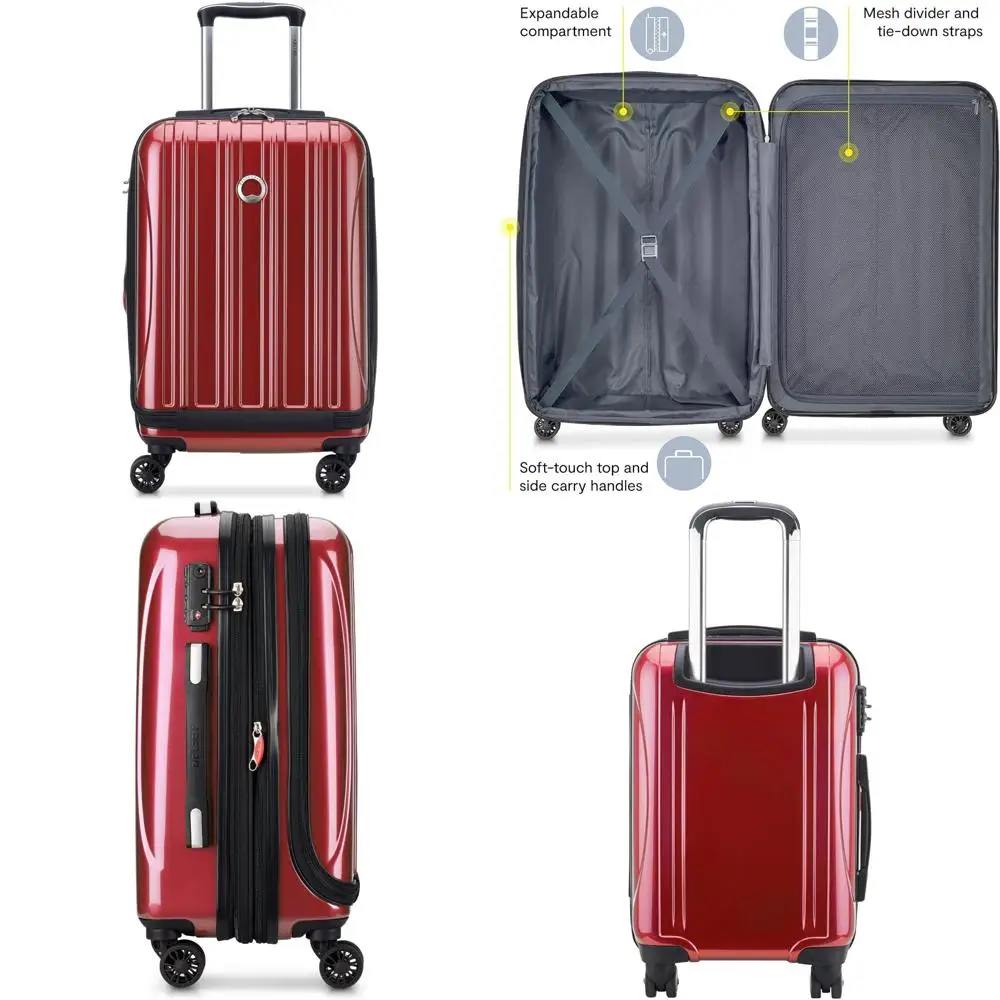 

International Carry-On Hard Case Spinner Suitcase with Front Pocket, Aero Design, Brick Red, Lightweight Luggage for Travel