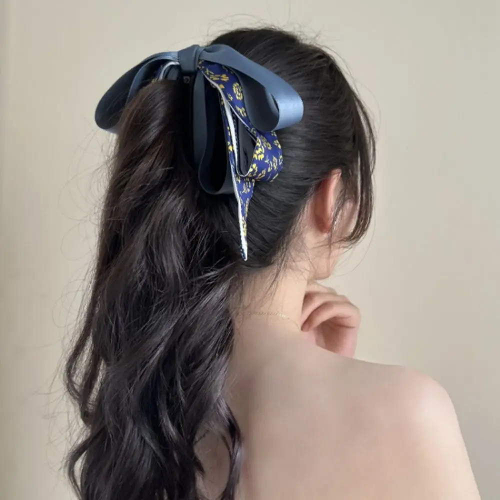 

Silk Scarf Bow Banana Clip Elegant Ribbon Hairpin Hair Claw Headdress Headwear Vertical Clip Ponytail Holder