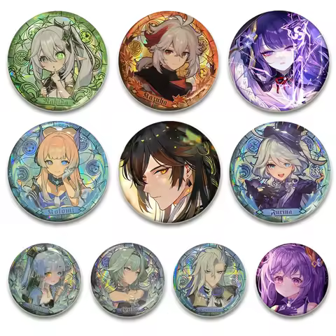 Genshin Impact Brooches Game Anime Pins Hu Tao Furina Kaedehara Kazuha Klee Wanderer Zhongli Badge Backpack Accessories Gift
