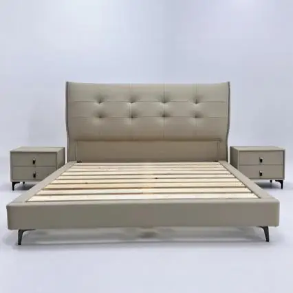 Italian leather master bedroom double wedding , soft bedside bed