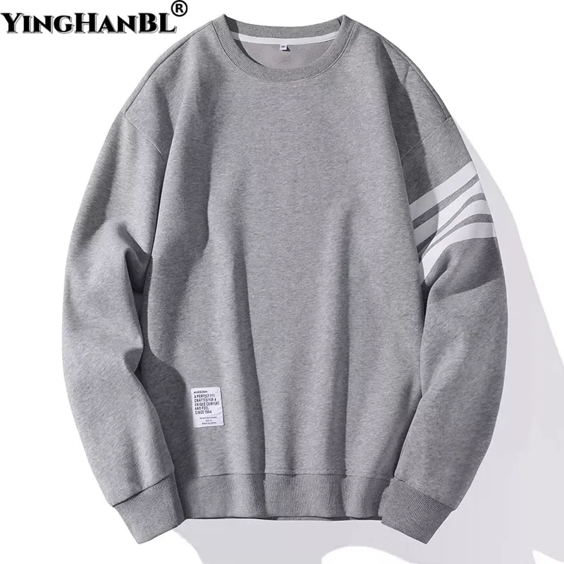 

High Quality Men's Sweatshirt Waffle Cotton Raglan Sleeve Striped 4-Bar Autunm Winter Fashion Brand Pullover Hoodie Loose Coats