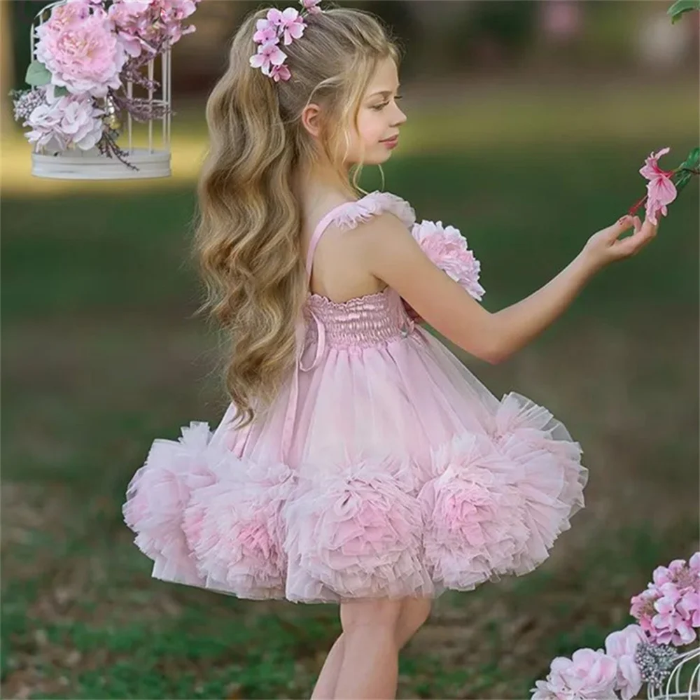 Robes de première communion en tulle pour filles, robe de princesse à bretelles en fibre, robe de demoiselle d'honneur, fête de mariage, Rh, reconstitution historique de beauté, cadeau pour enfants