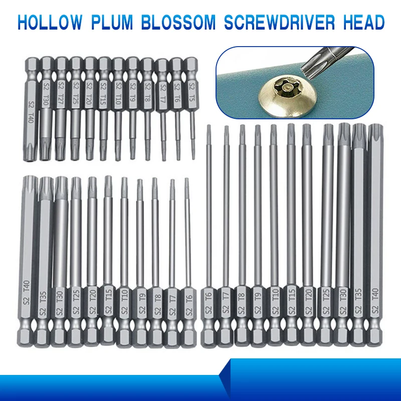 50-75-100mm Hollow Plum Blossom Extended S2 Bit Hexagon Handle Screwdriver Bit Screwdriver Tool Set