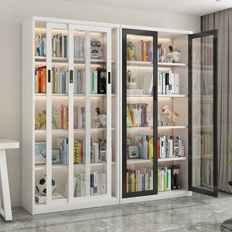 Creative Metal Bookcase for Archives Glass Sliding Door Moisture-proof Bookcases Modern Simple Design Storage Locker for Company