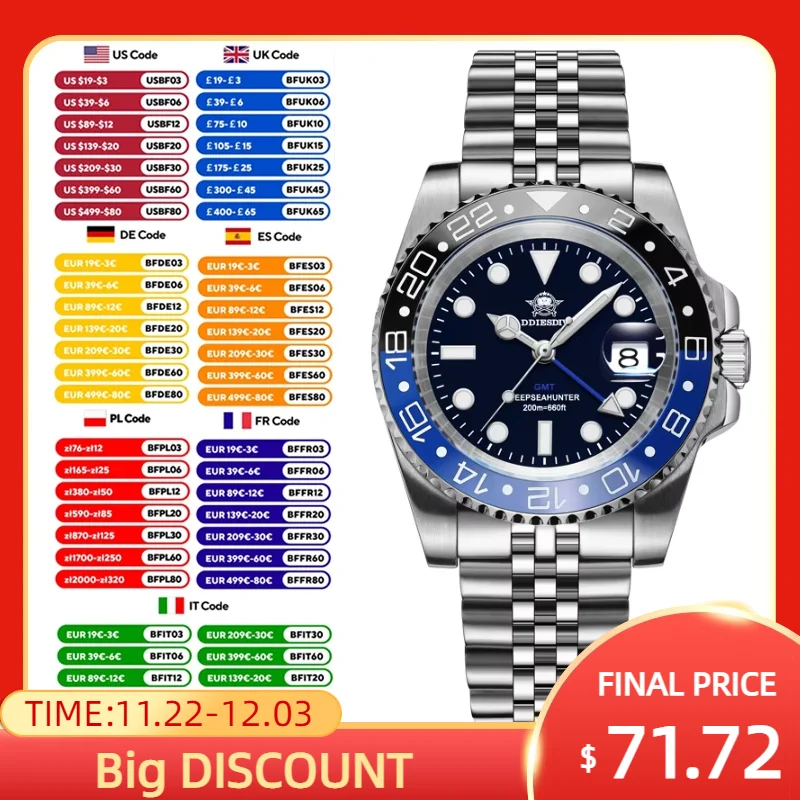 ADDIESDIVE Top Brand Stainless Steel GMT Men Quartz Watch Super Luminous AD2050 Reloj Hombre 200M Waterproof Luxury Dive Watches