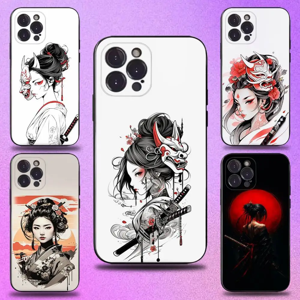 

Samurai Warrior Geisha For iPhone 17,16,15,14,13,12,11,Pro,Max,Plus,E,SE4,Air,Mini Black Soft Cover Phone Case