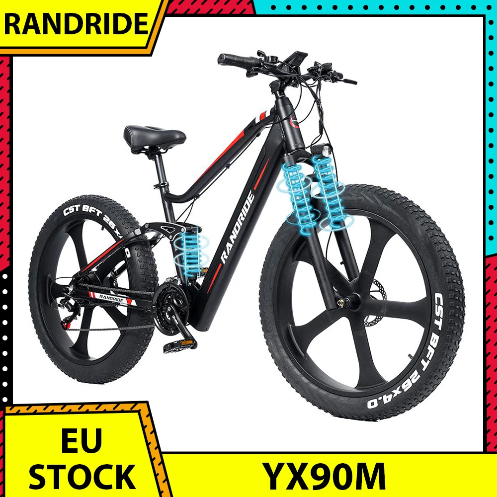 RANDRIDE YX90M Electric Bike 26 inch Fat Tire 1000W Motor E-Bike 48V 13.6Ah Battery 45km/h Max Speed 100km Range Hydraulic Brake