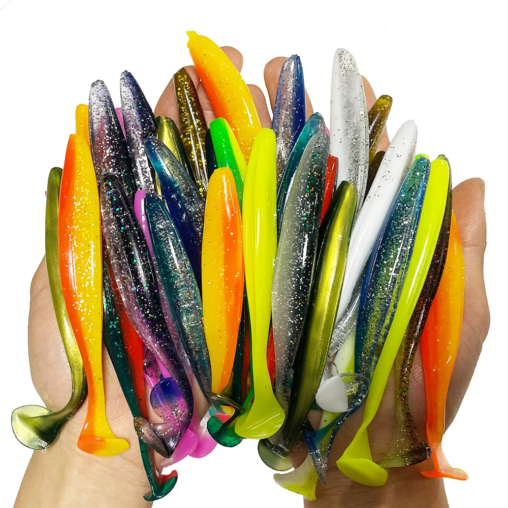 1-100pcs T Tail 70mm 90mm 120mm Shad Worm Soft Bait Artificial Bait Swimbait  Bait Wobbler Soft Baits Silicone Fishing Sports