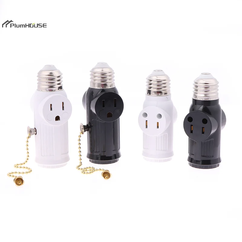 1pc White Black US Power Plug To E26 To US Bulb Adapter Lamp Holder Base Socket Light Pull Chain Switch America Conversion