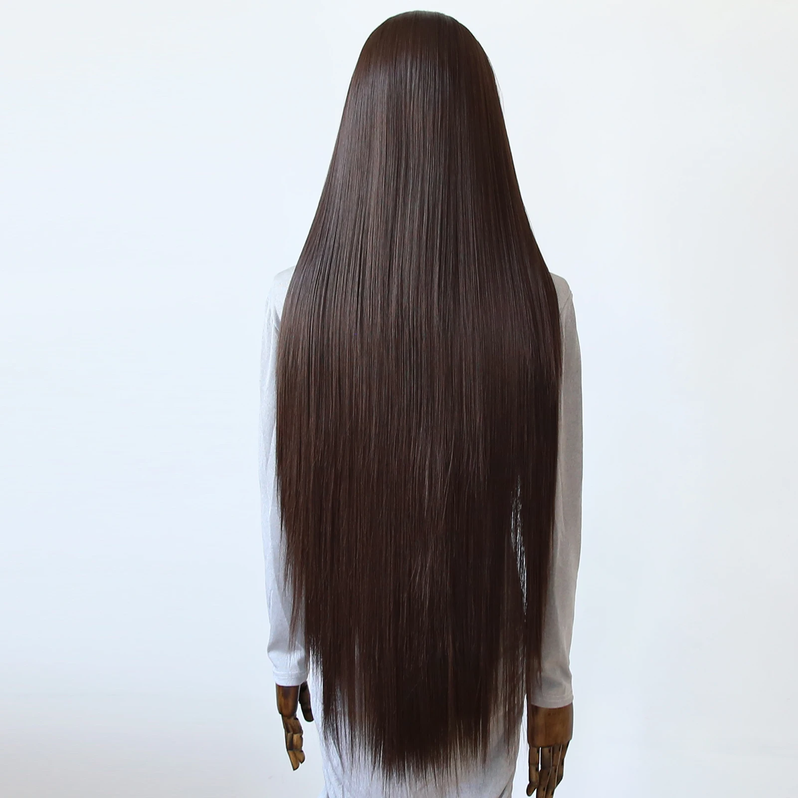 باروكة صناعية بدانتيل أمامي بطول 40 بوصة - شعر بني طويل مفرود، شوكولاتة داكنة وإسبريسو، مقاومة للحرارة، بدون صمغ، مظهر طبيعي #3
