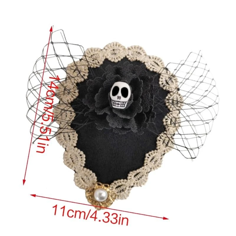 Épingle à cheveux en dentelle tridimensionnelle rétro pour spectacle sur scène, tête mort, nœud papillon, mini chapeau, pour