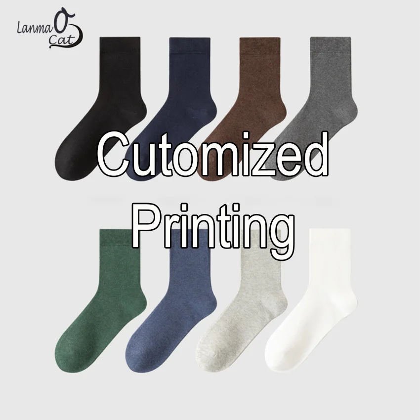 High Quality Soft Comfortable Pure Cotton OEM Socks Middel Tube with Custom Printing Plus Size Fits for 40 to 48 Feets