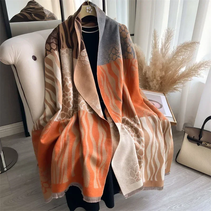 Luxury Winter Cashmere Scarf Women 2024 Design Warm Pashmina Blanket Poncho Scarves Female Shawl Wraps Thick Foulard Bufanda