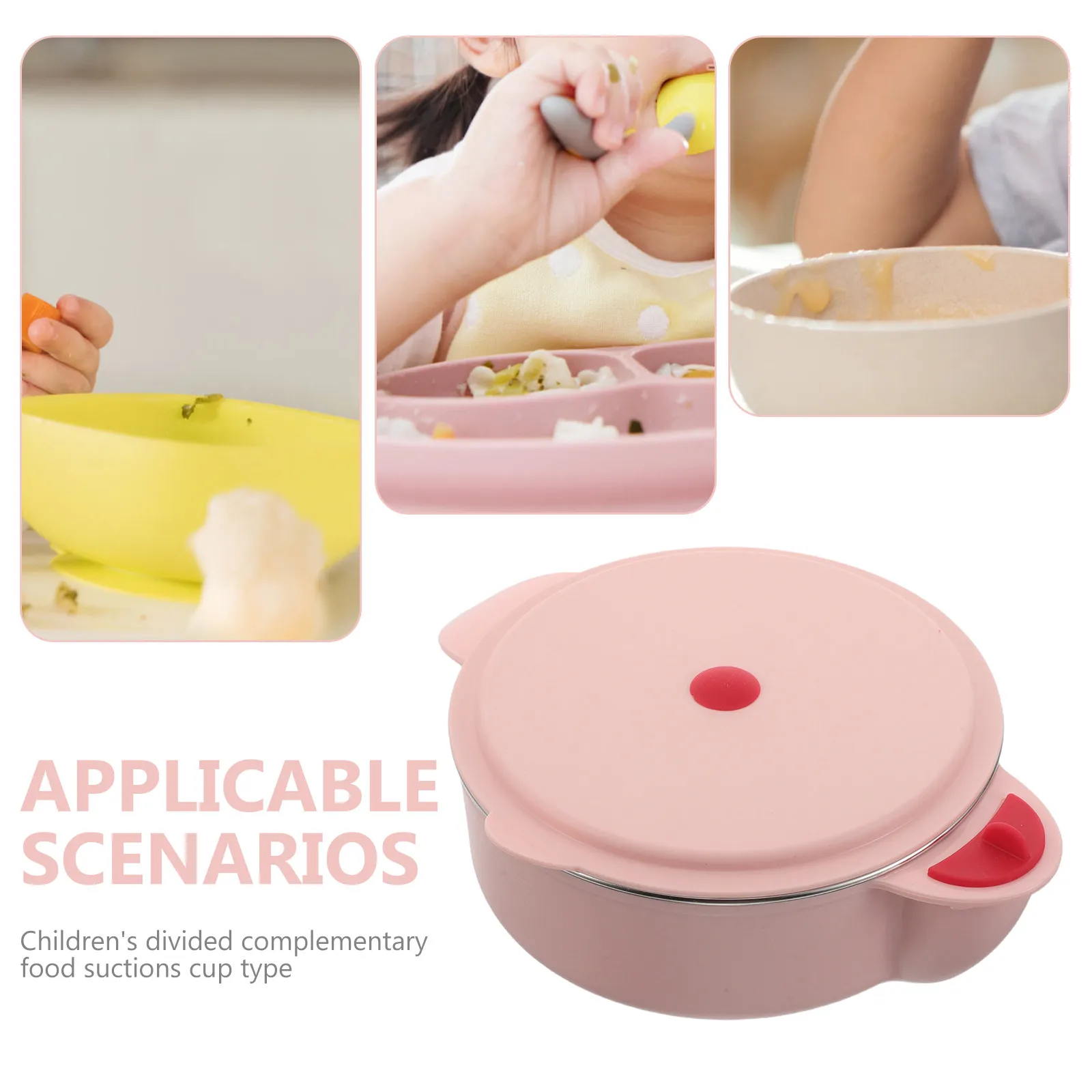 Stainless Steel Child Bowl Pink Divided Non-Slip Suction Base Baby Feeding Bowls Lids Toddler Plates Food Container Snacks