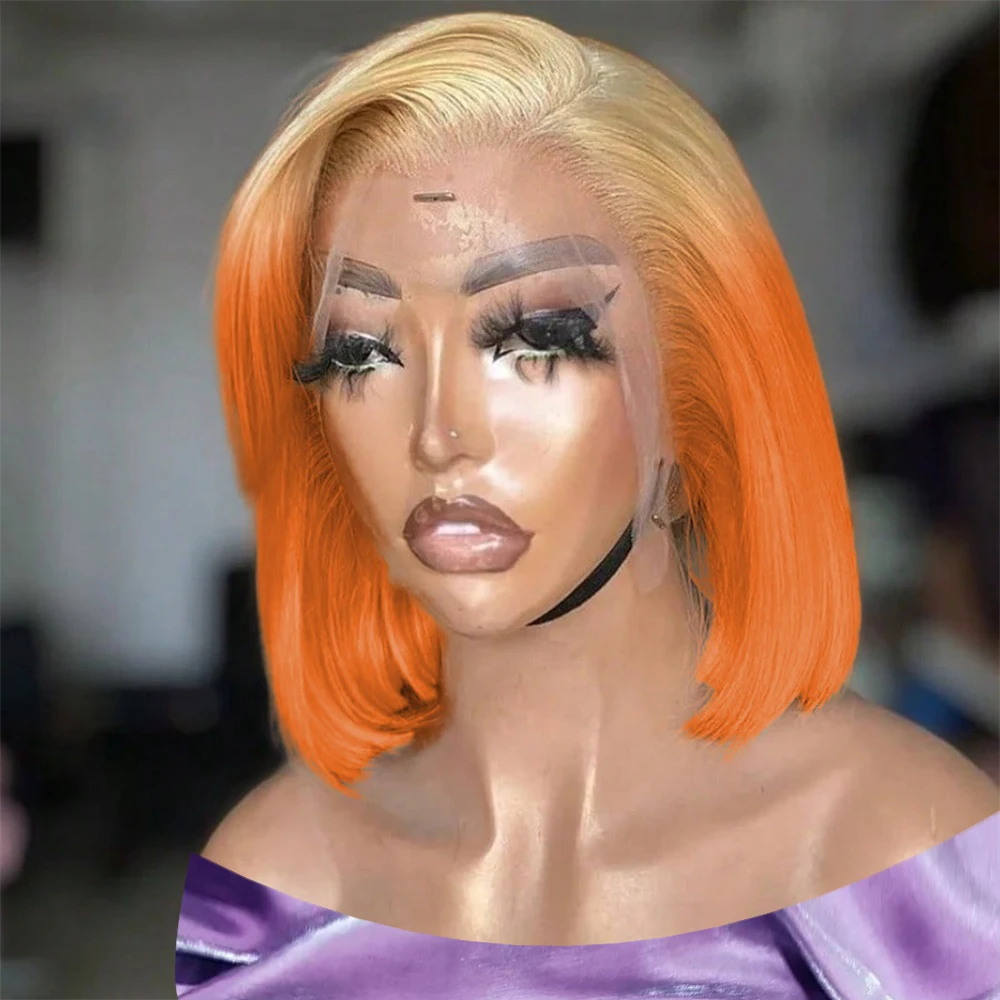 

Прямые короткие парики из натуральных волос 13x4, парик спереди, оранжевый 613, медовый блондин, парик для женщин, плотность 180%