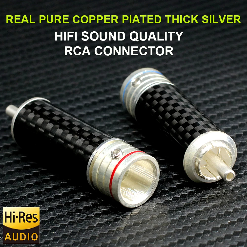 4pcs Pure Copper Plated Silver Real Rhodium RCA Audio Connector Plugs Jacks Durable Plug for Home Theater Hi-Fi System Car Audio