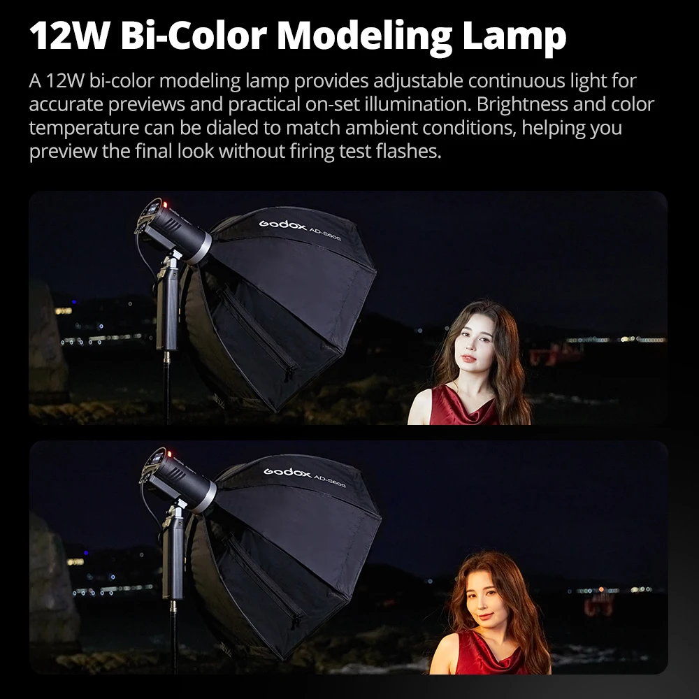 Godox AD300PROII Speedlite & Q3 40/60cm Softbox Flash Strobe Light TTL HSS 12W Bi-color Modeling Lamp SA-GD Speed Ring Soft box