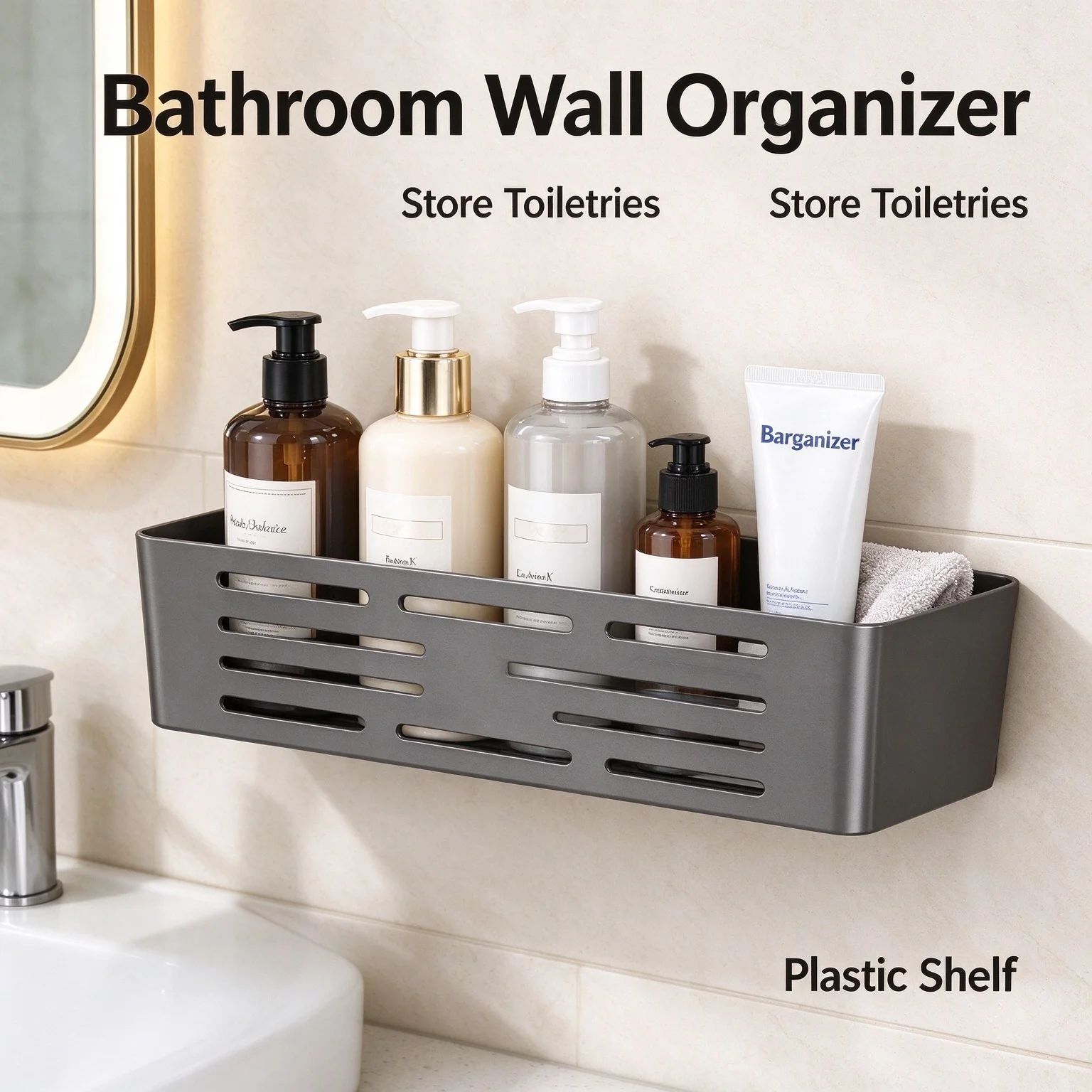 No Drill Plastic Wall Mounted Shelf 2 Tier Bathroom Kitchen Storage Organizer Rack 32.8cm
