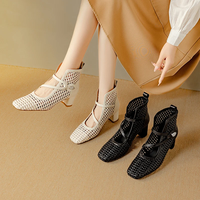 2026 new summer women sandals natural leather plus size 22-25cm cowhide+weave+sheepskin+pigskin buckle women cool boots fashion