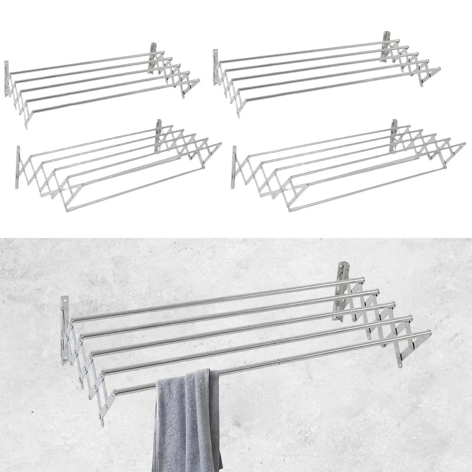 Clothes Drying Rack Wall Mounted Accordion Sturdy for Indoors Hotels Garages