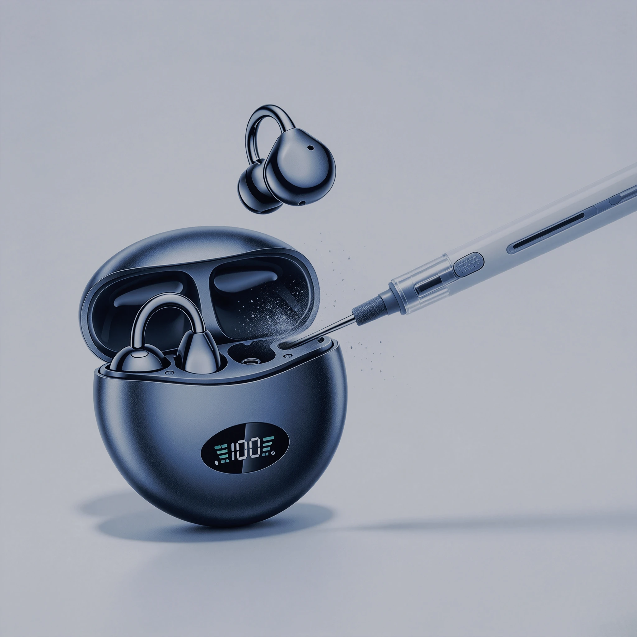 Clip-On Wireless Bluetooth Earbuds Great Sound Quality Built-in Mic Sports Premium Headphones With Cleaning Pen