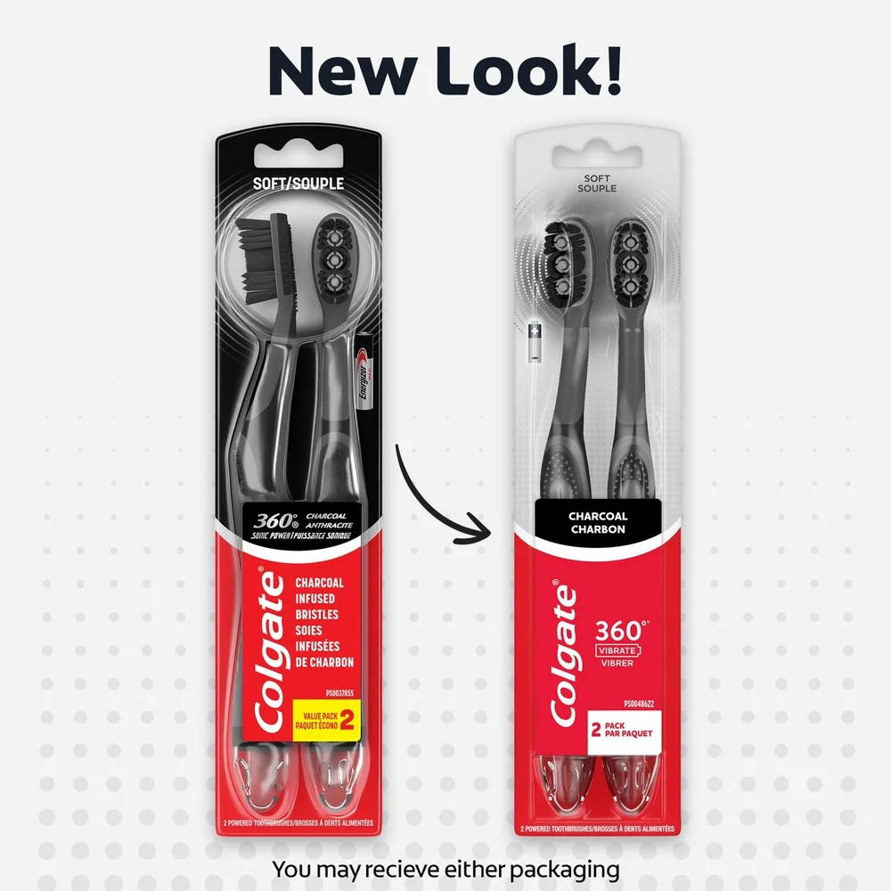 Зубная щетка на батарейках с вибрирующим углем на 360 градусов, 2 шт., с мягкой щетиной на кончике нити, чистка всего рта, подходит для путешествий