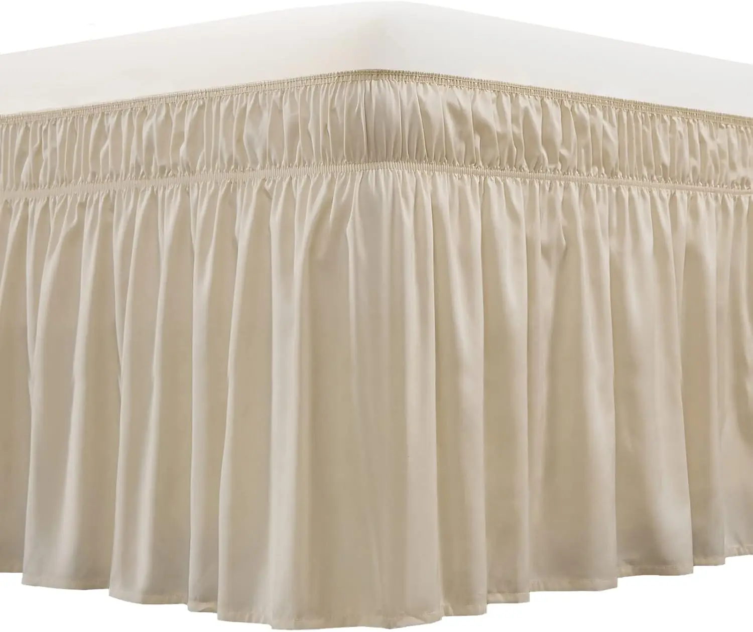 

Wrap Around Bed Skirt Three Fabric Sides Elastic Dust Ruffled 18 H Tailored Drop,Easy To Install Fade Resistant-Beige,