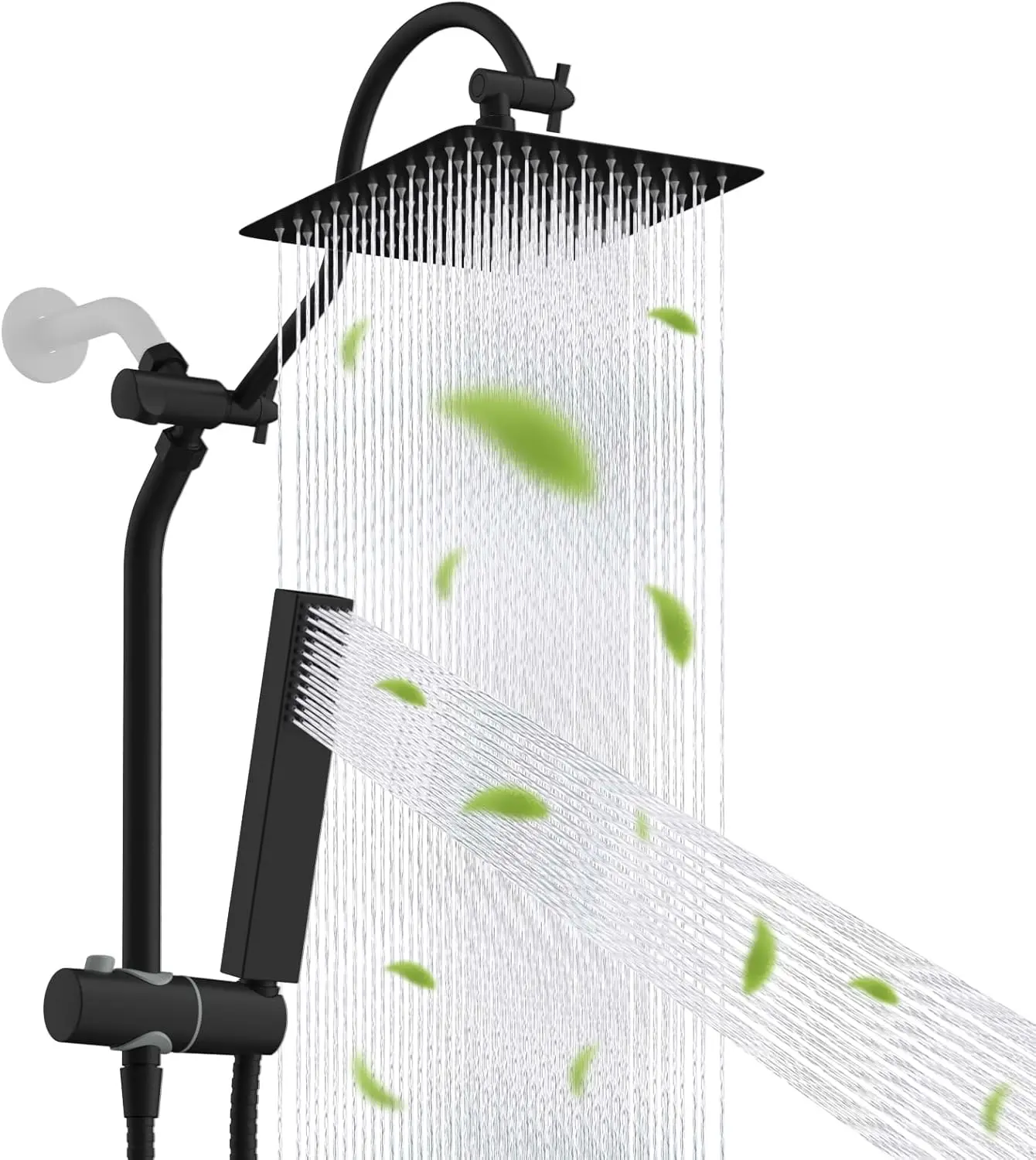

High Pressure 10'' Rainfall Shower Head Combo with 4-Mode Handheld Spray, 12'' Adjustable Extension Arm, 71'' Hose, Matte Black