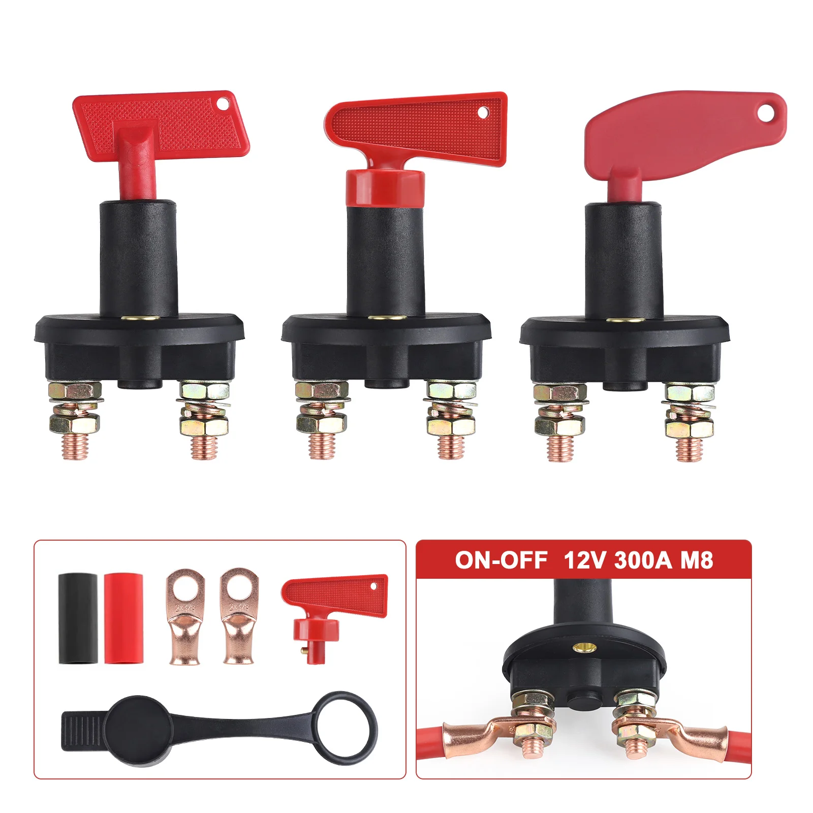 

300A 12V Car Rotary Power Switch Truck Boat RV Camper Vehicle Isolator Disconnector With 2 Keys Battery Main Cut Off Kill Switch