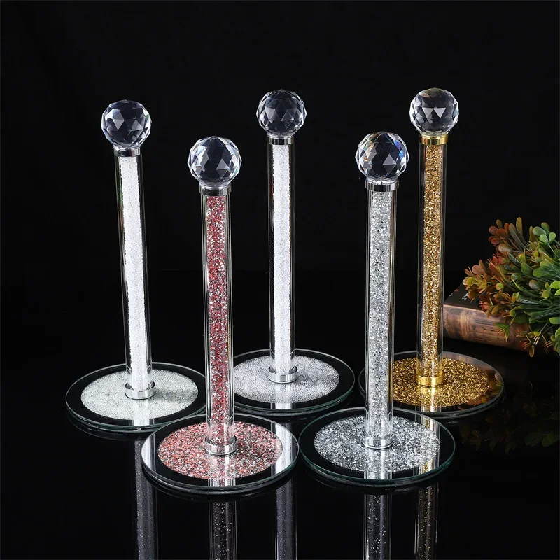 Crystal Paper Towel Dispenser Filled Crushed Diamond Decorative Toilet Roll Holder Stand with Heavy Base for Kitchen Bathroom