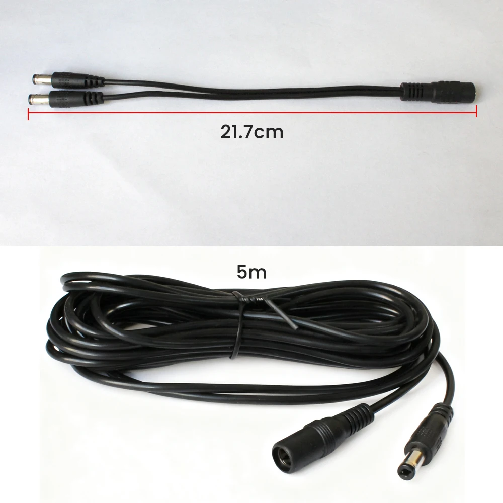 1 Female to 2 Male DC Power Splitter Cable Connector DC5.5x2.1mm 18AWG 5m DC Extension Cable For LED Strip Light CCTV Camera