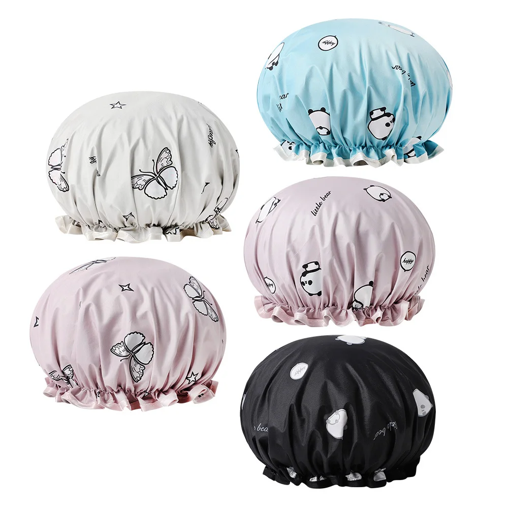 

5pcs Color Changing Shower Caps Waterproof Elastic Hair Dry Cover For Women Reusable Bathing Hat Foldable Travel Bathroom