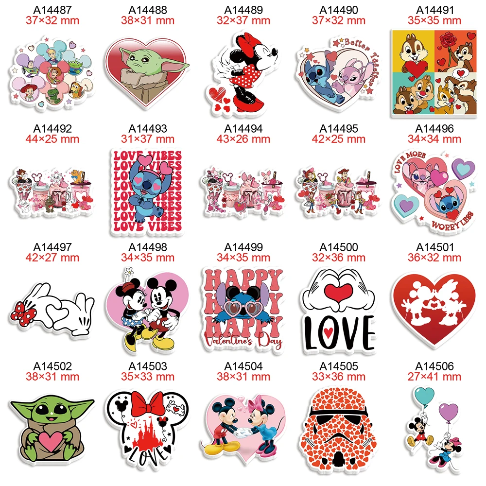 Disney Cartoon Love Heart Planar Resin for Valentine\'s Day Holiday Earring Hairbow DIY Keychain Handmade Accessories 30pcs