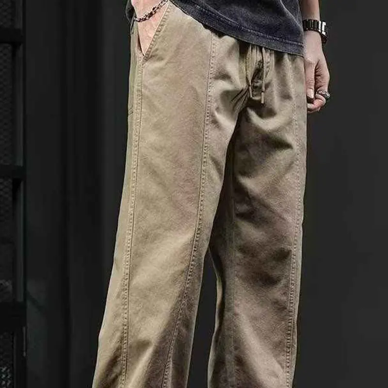 Elegant Fashion Harajuku Slim Fit Ropa Hombre Loose Casual All Match Trousers Pure Cotton Pockets Straight Cylinder Cargo Pants
