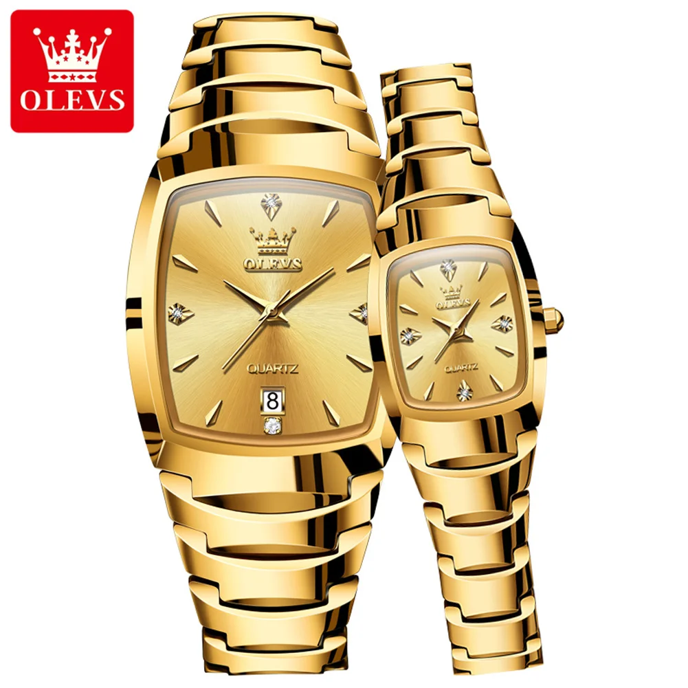 OLEVS-Homens e Mulheres Tonneau Tungsten Steel Quartz Watch, Relógio de Pulso Impermeável para Casal, Marca de Luxo, Dele ou Dela, 7006