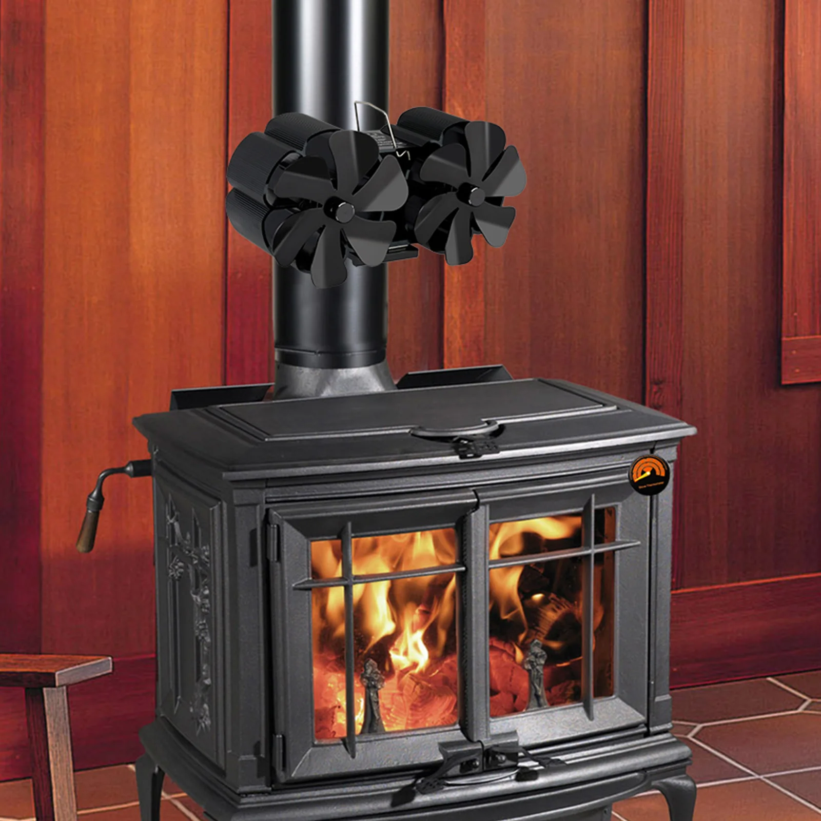 Cooling Fans Blade Fireplace Fan Stoves Fireplaces Aluminum Black Double Head Fireplace Fan Unpowered Operation