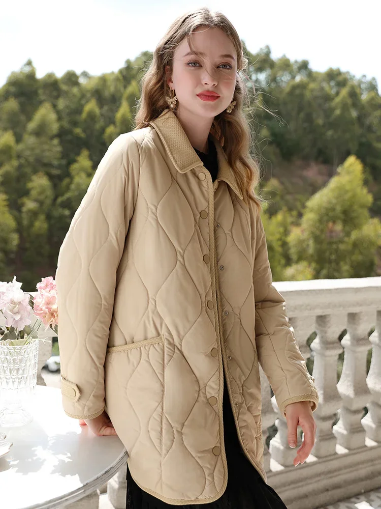 Imagem -02 - Acredito Que Você Khaki Lapela Jaqueta Acolchoada para Mulheres Médio Longo Parkas na Moda Básico Quente Cabolsas Acolchoados Inverno Novo 2023 2234155359 eu