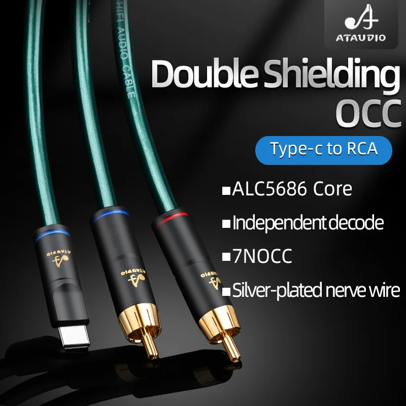 

HiFi Type C to 2RCA Cable 7N OCC ALC5686 Core 2RCA Male for Phone Audio Cable