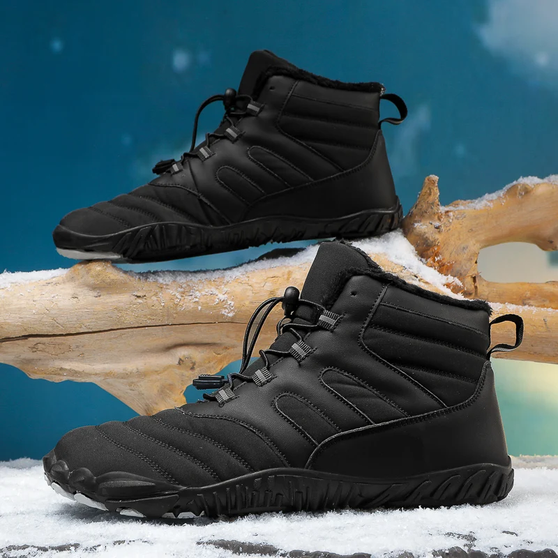 Nuevos botines de invierno para hombre, zapatos informales descalzos para la nieve, zapatos de trabajo de piel cálidos impermeables para exteriores, botas de nieve hasta el tobillo para hombre de talla grande