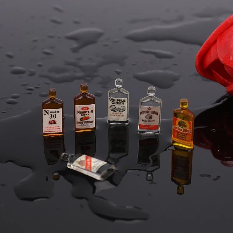 

6Pcs 1:12 Dollhouse Miniature Accessories Mini Resin Whiskey Wine bottle Toys