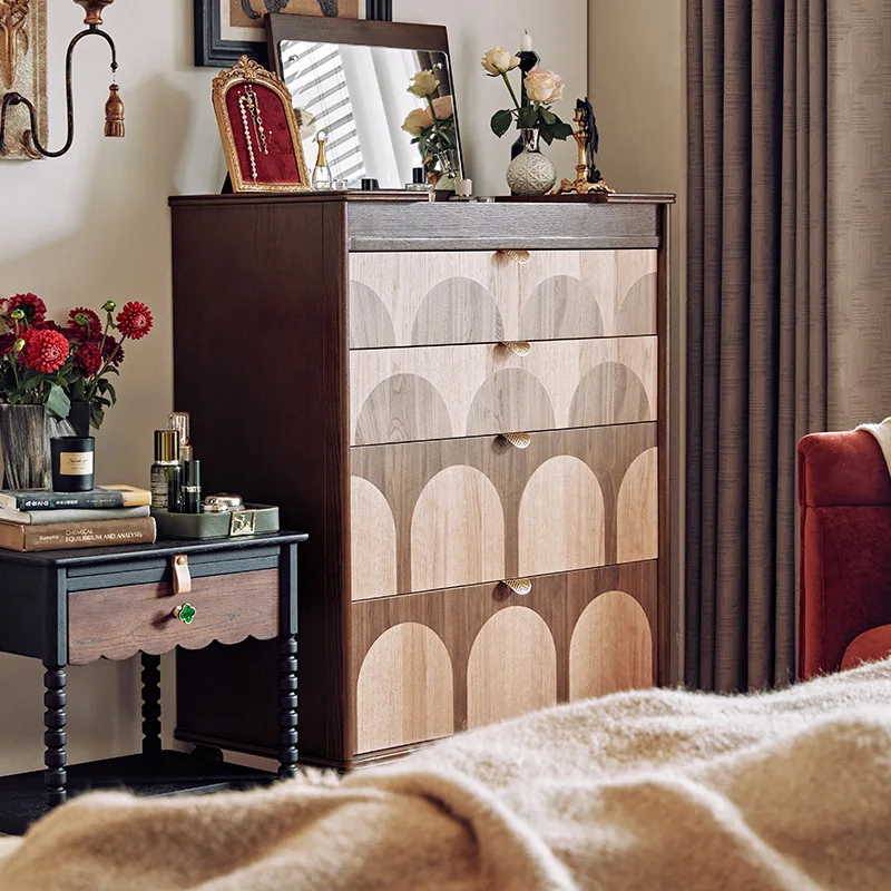 

French retro dressing cabinet storage cabinet bedroom bedside chest cabinet dresser integrated small apartment cosmetic