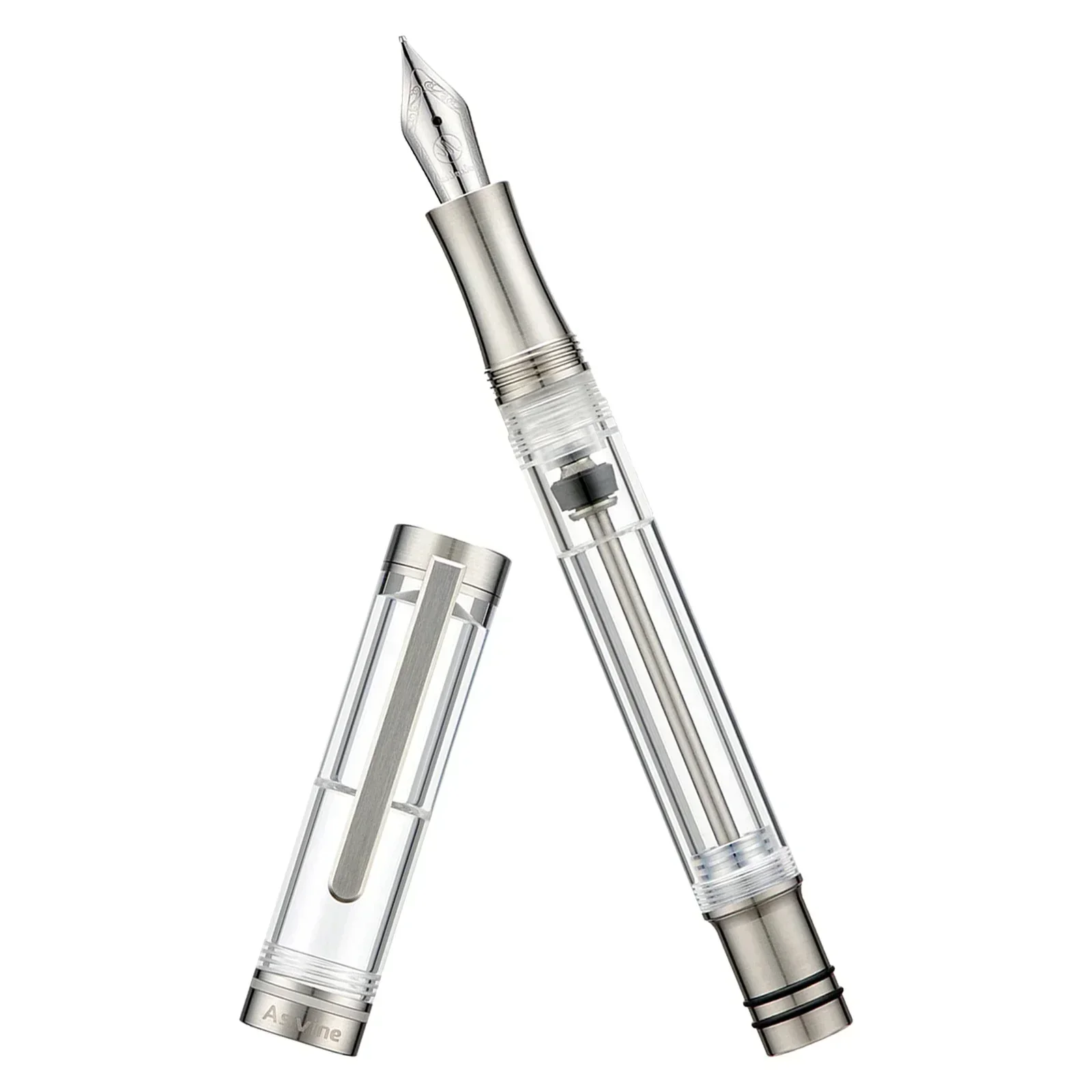 Asvine V200 Titanium Fountain Pen Vacuum Filling, Asvine EF/F/M Nib Clear Transparent Acrylic Smooth Writing Pen