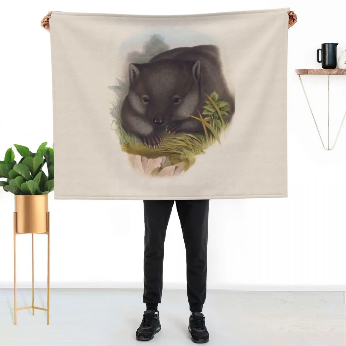 Phascolomy's Wombat (Common Wombat) by Henry Richter Throw Blanket funny gift Flannel Sofa Throw Blankets