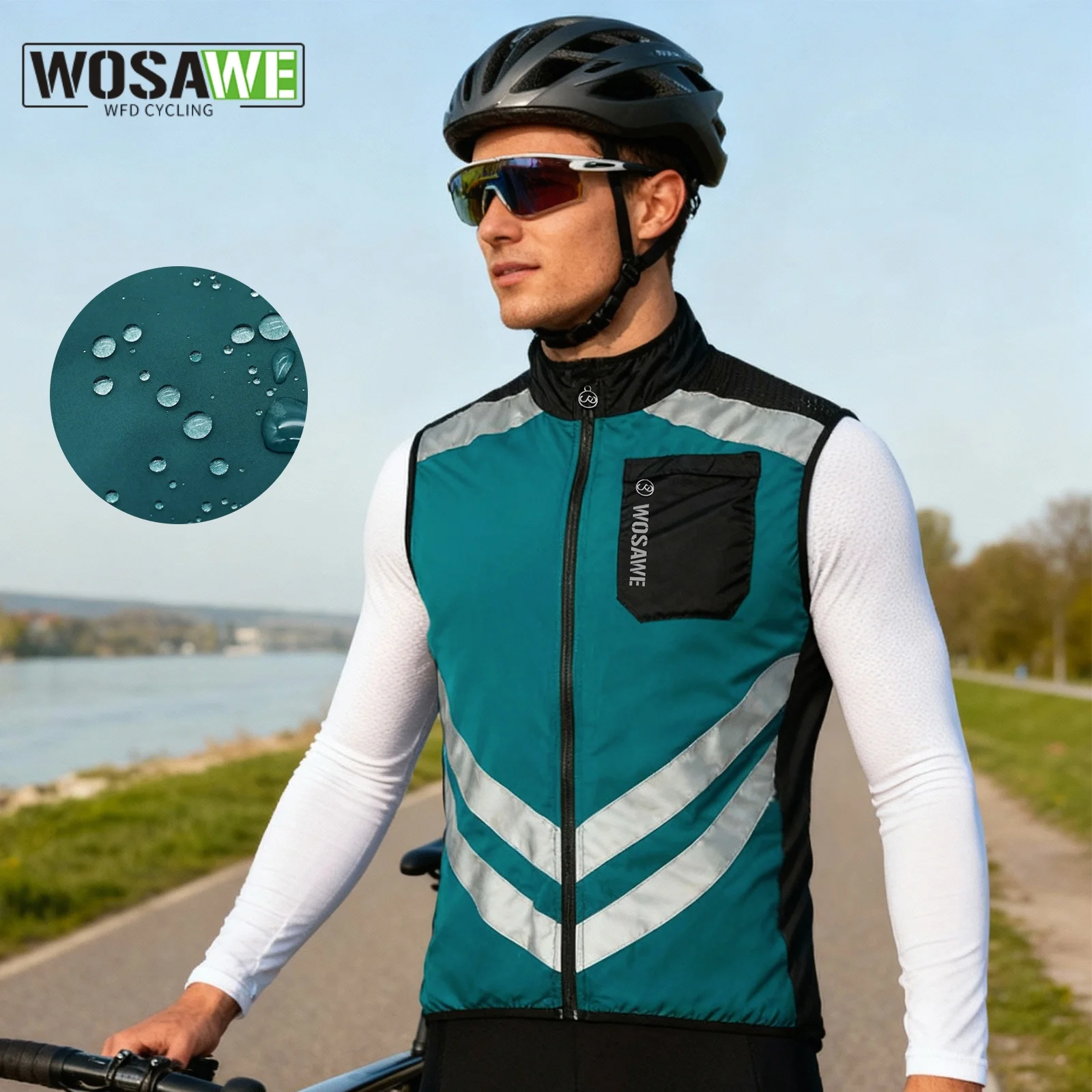 

WOSAWE Men's Cycling Vest Sleeveless Lightweight Reflective Waterproof Windproof Bike Jacket MTB Road Bike Cycling Jersey