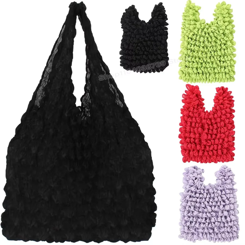 New Bubble Bags Expansion Fold Pleated Flexible Stretch Mini Shopping Bag Large Capacity Elastic Portable Handbag Storage Bag