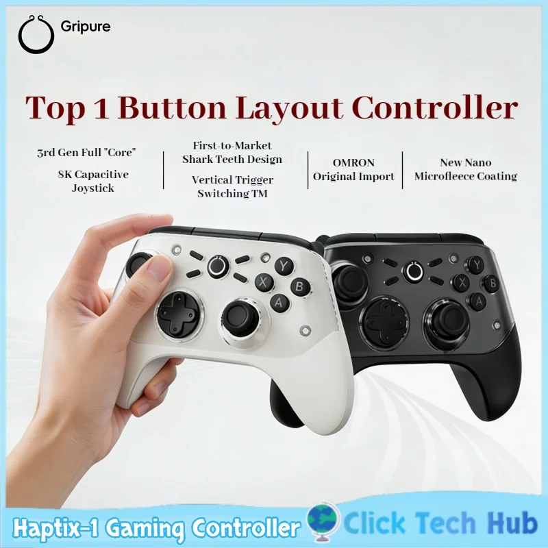 Беспроводной игровой контроллер Gripure Haptix-1 Bluetooth Omron с вертикальными двойными сенсорными триггерами для ПК, ТВ, Steam-игр